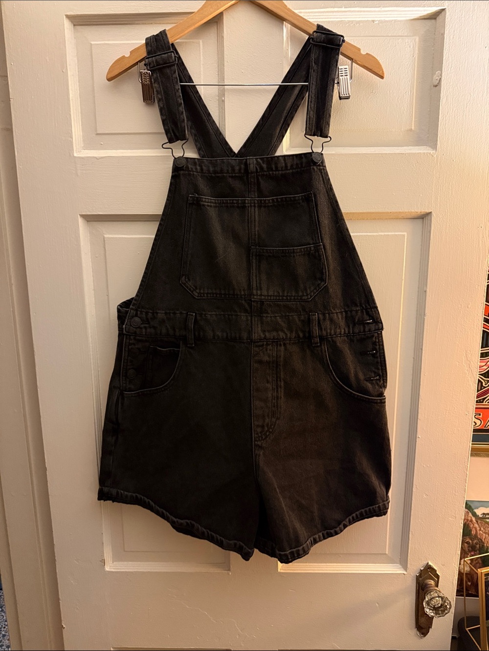 Quince Black Denim Short Overalls/Shortalls